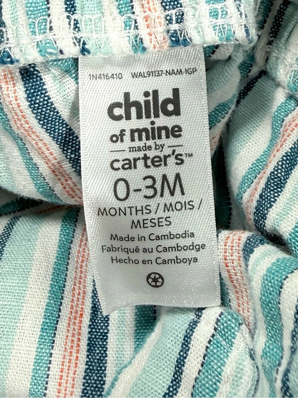 CARTER’S Boys Linen Blend Striped Bubble Romper 0-3M Beach Coastal Summer Preppy